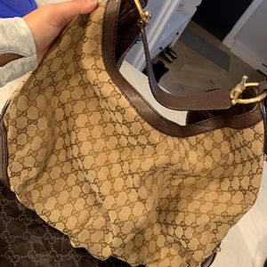GUCCI Monogram Large Jockey Hobo Dark Brown
